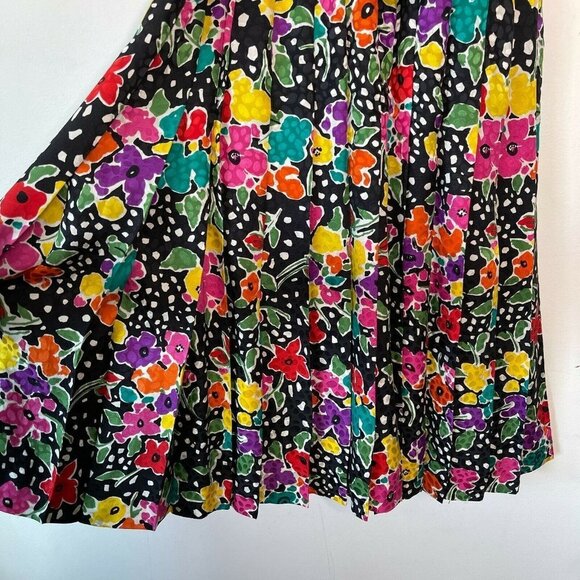 Oscar de la Renta Size 12 Silk Floral Pleated Midi Dress Belt Polka Dot Vintage - Picture 4 of 12